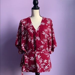 Maroon and White Flower Blouse